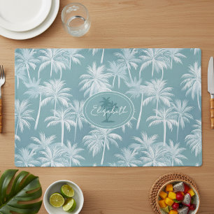 Hawaiian Palm Tree Silhouette Pattern Teal ID1093 Placemat