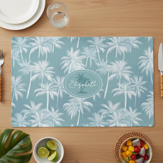 Hawaiian Palm Tree Silhouette Pattern Teal ID1093 Placemat (Creator Uploaded)