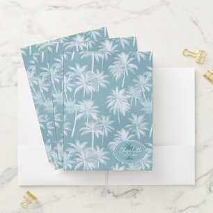 Hawaiian Palm Tree Silhouette Pattern Teal ID1093 Pocket Folder