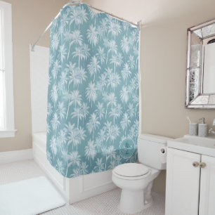 Hawaiian Palm Tree Silhouette Pattern Teal ID1093 Shower Curtain