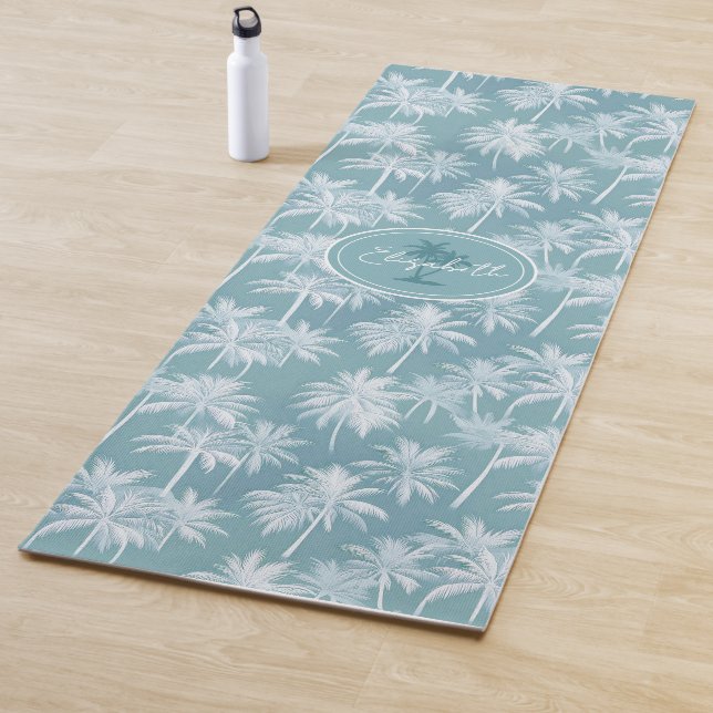 Hawaiian Palm Tree Silhouette Pattern Teal ID1093 Yoga Mat (In Situ)