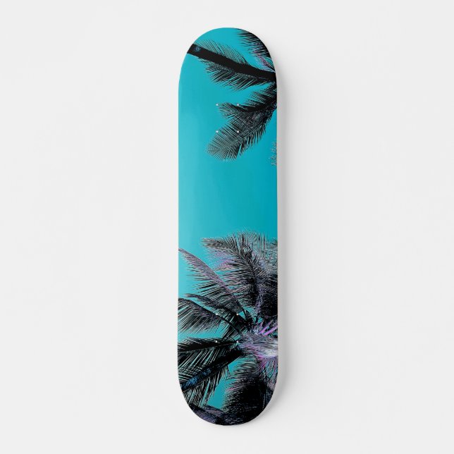 Hawaiian palm tree skateboard, blue skateboard (Front)