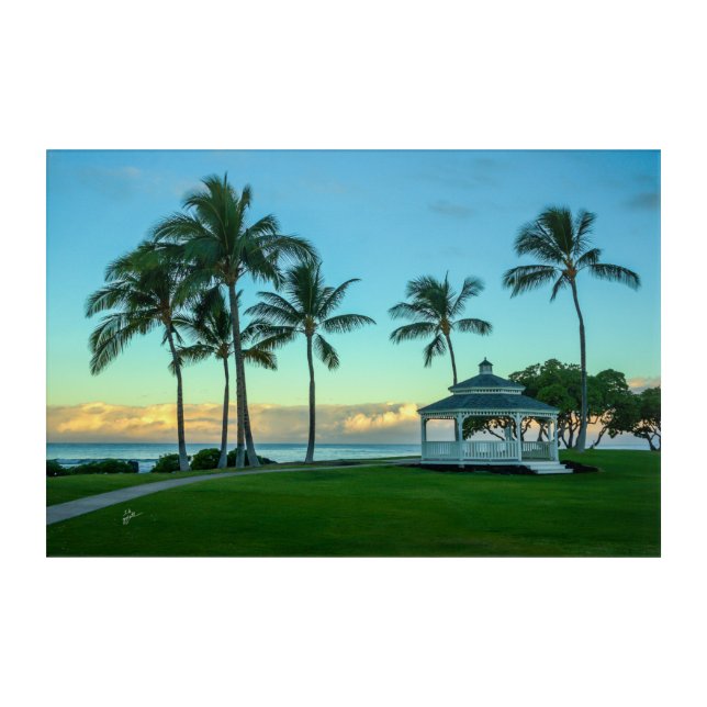 Hawaiian Palm Trees and Gazebo Acrylic Print (Front)