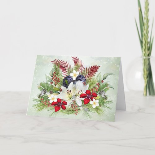 Hawaiian Palms and Tropical Flower Christmas Card
