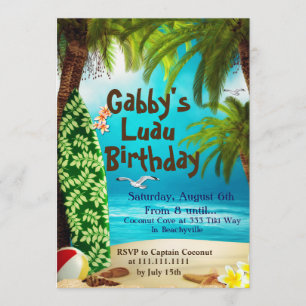 Hawaiian Party Invitation, Luau Party Invitations
