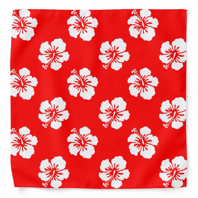 Hawaiian Pattern Hibiscus Red and White Bandana (Front)