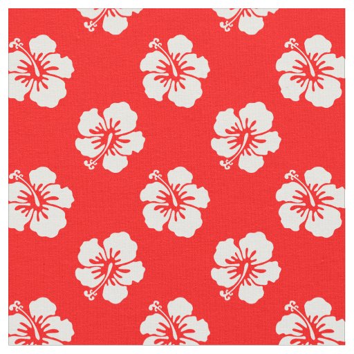Hawaiian Pattern Hibiscus Red and White Fabric