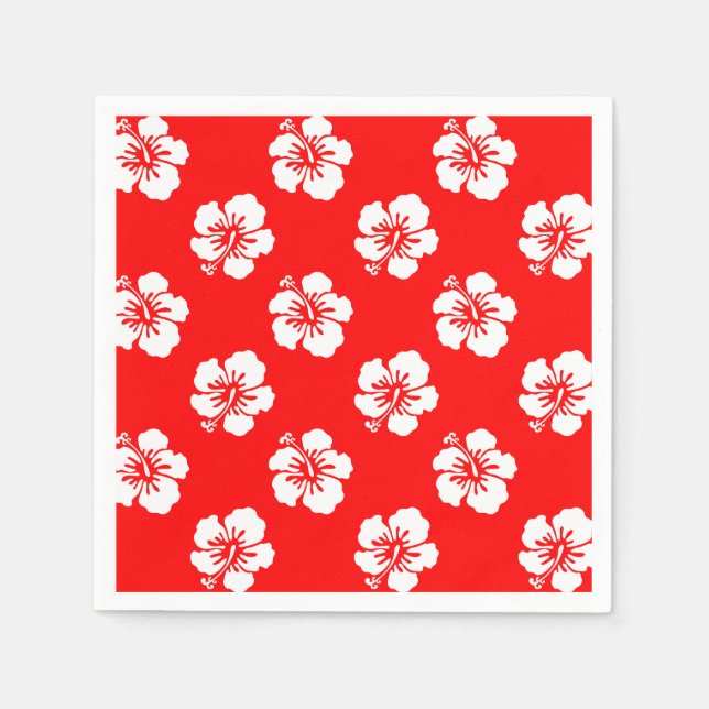Hawaiian Pattern Hibiscus Red and White Napkins (Front)