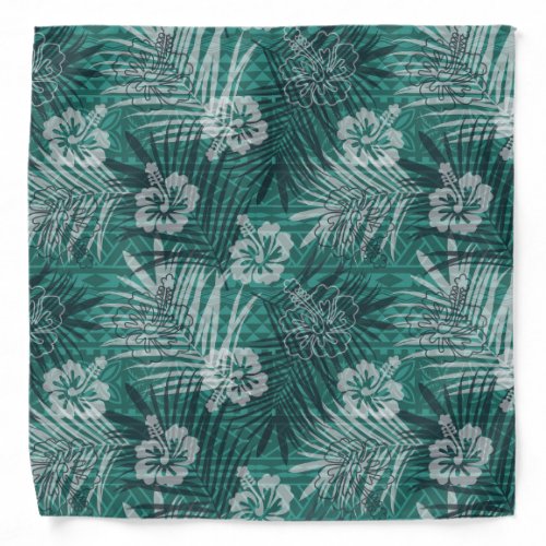Hawaiian Pattern With Hibiscus Flower Palm Leaves Bandana