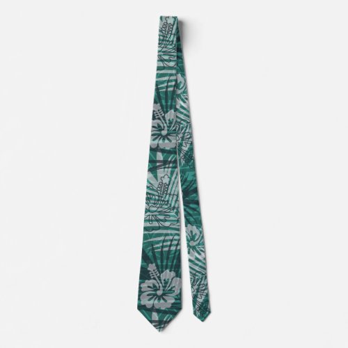 Hawaiian Pattern With Hibiscus Flower Palm Leaves Neck Tie