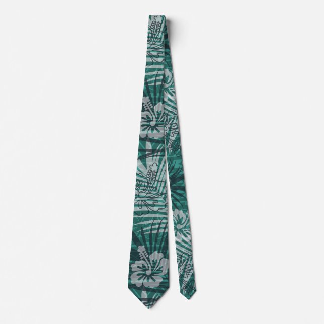 Hawaiian Pattern With Hibiscus Flower Palm Leaves Neck Tie (Front)