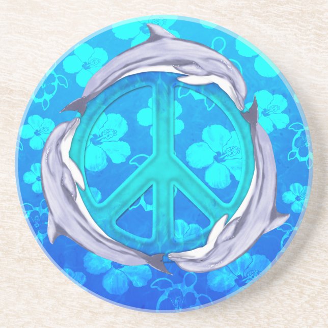 Hawaiian Peace Dolphins Sandstone Coaster (Front)
