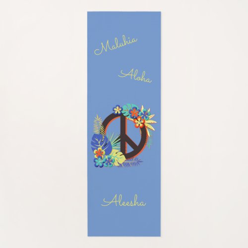 Hawaiian Peace Love Name Personalized Blue Yellow Yoga Mat