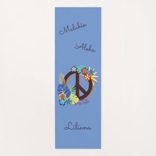 Hawaiian Peace Love Name Personalized Blue Yoga Mat