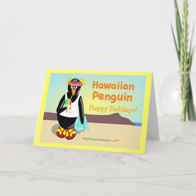 Hawaiian Penguin Holiday Greeting Card (Front)