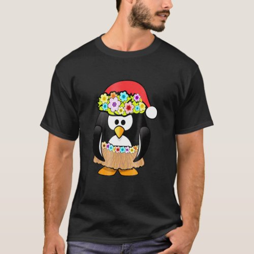 Hawaiian Penguin Santa Hat Summer Christmas Holida T_Shirt