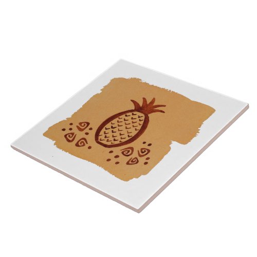 Hawaiian Petroglyph Pineapple Ceramic Tile