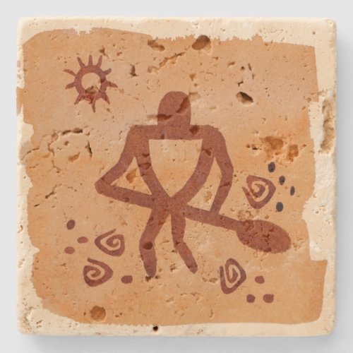 Hawaiian Petroglyph Warrior Paddler Stone Coaster