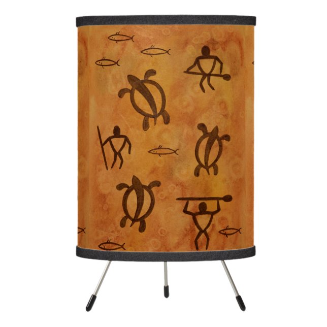 Hawaiian Petroglyph Warrior Tribal Accent Lamp (Front)