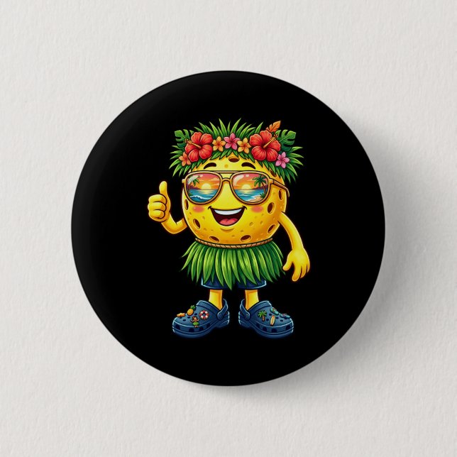 Hawaiian Pickleball Ball Tropical Beach Summer Button (Front)