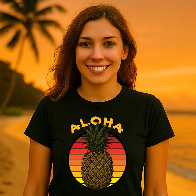Hawaiian Pineapple Aloha Retro Sunset Template T-Shirt (Creator Uploaded)