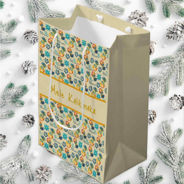 Hawaiian Pineapple and Hibiscus Mele Kalikimaka 3 Medium Gift Bag (Creator Uploaded)