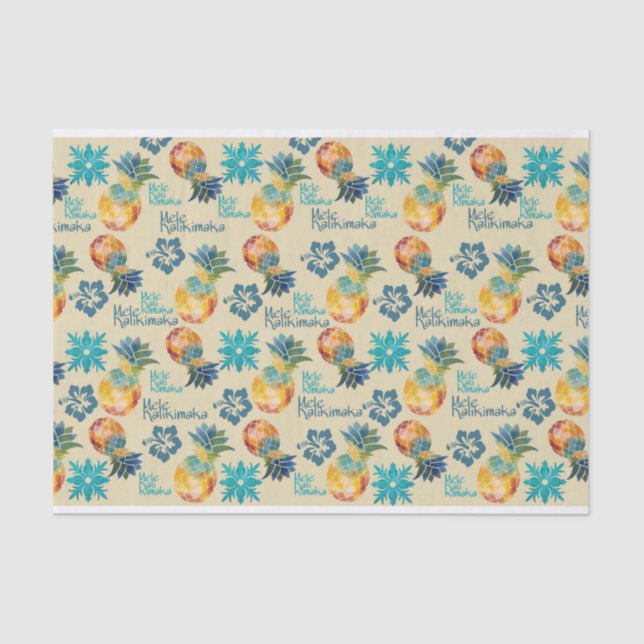 Hawaiian Pineapple and Hibiscus Mele Kalikimaka 3 Tissue Paper (Front)