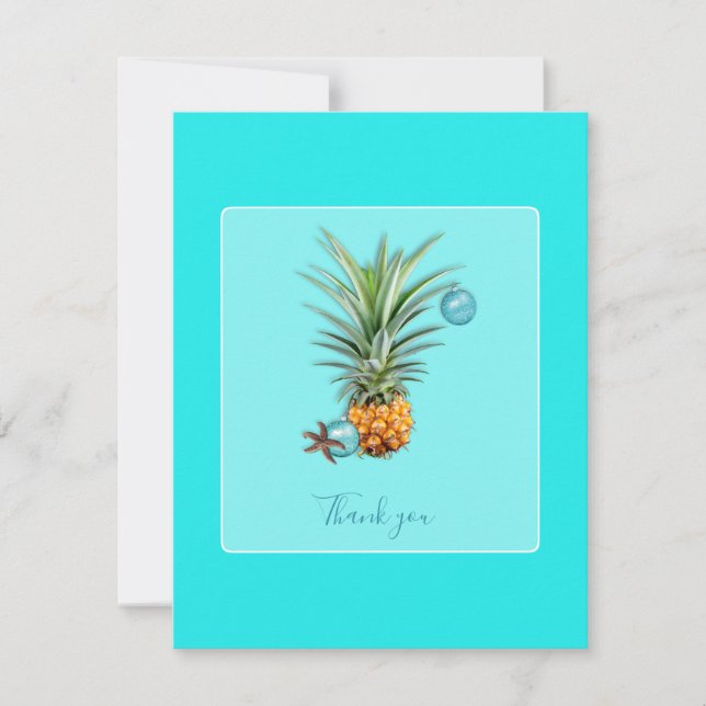 Hawaiian Pineapple Aqua Christmas Thank You Notes (Front)