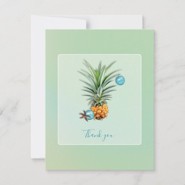 Hawaiian Pineapple Christmas Thank You Flat Note Holiday Card (Front)