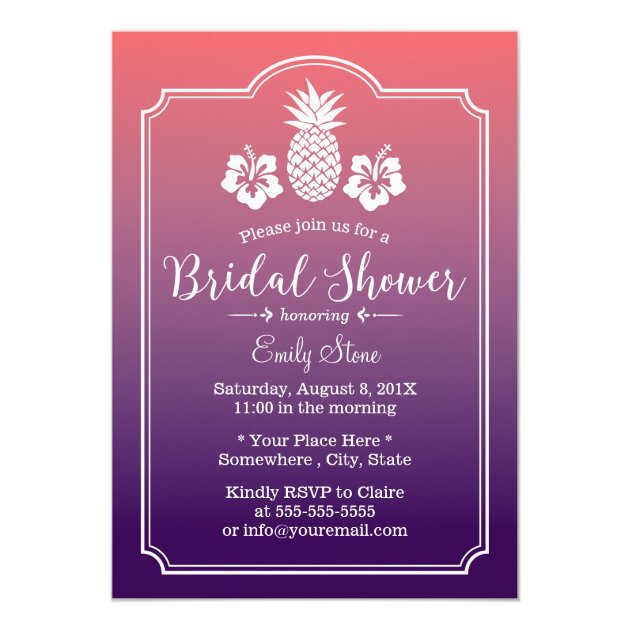 Hawaiian Pineapple Hibiscus Floral Bridal Shower Invitation