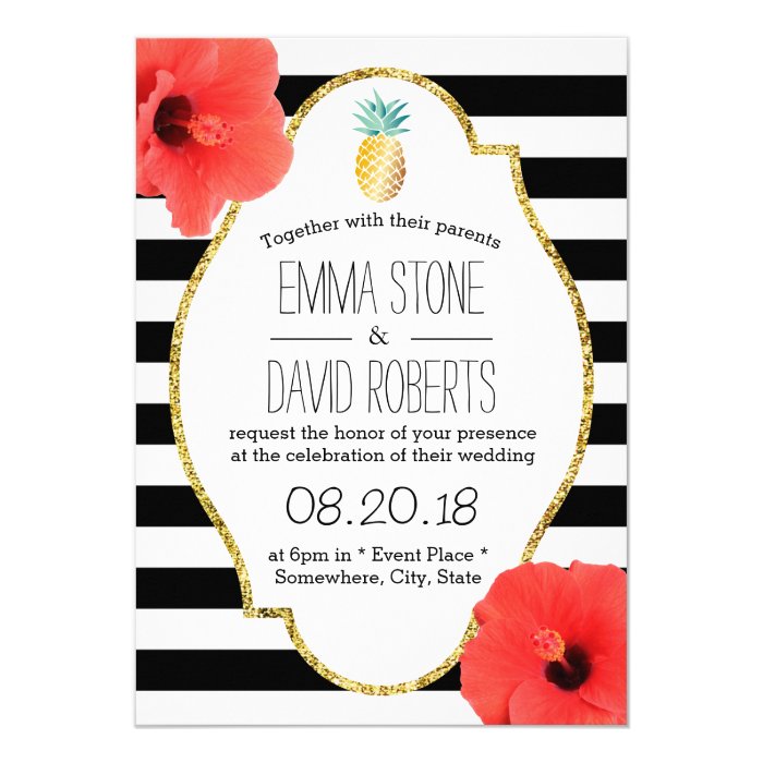 Hawaiian Pineapple Hibiscus Flowers Modern Wedding Card Zazzle