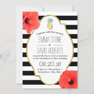 Hawaiian Pineapple Hibiscus Flowers Modern Wedding Invitation
