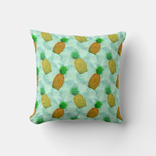 Hawaiian Pineapple Light Blue Throw Pillow