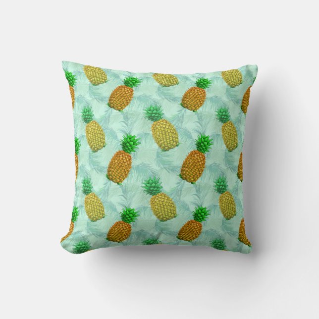 Hawaiian Pineapple Light Blue Throw Pillow (Front)