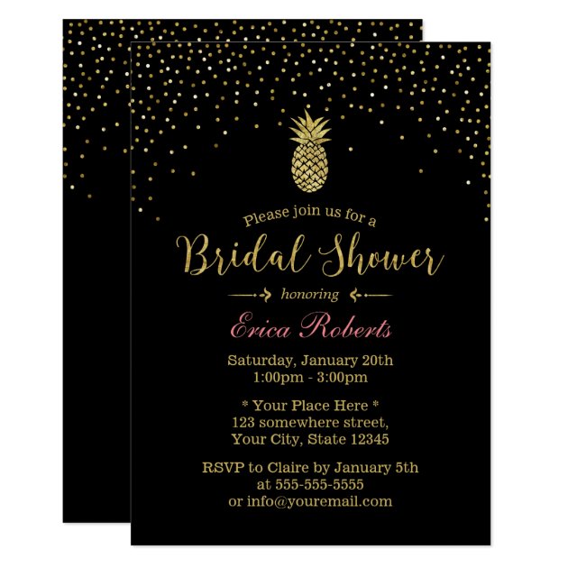 Hawaiian Pineapple Modern Confetti Bridal Shower Invitation