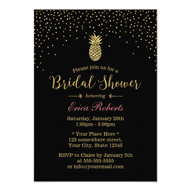 Hawaiian Pineapple Modern Confetti Bridal Shower Invitation