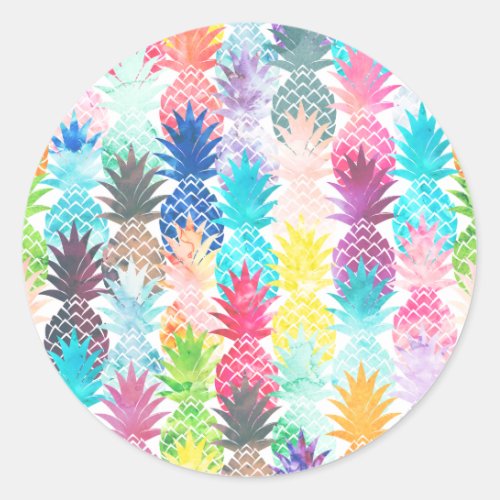 Hawaiian Pineapple Pattern Tropical Watercolor Classic Round Sticker