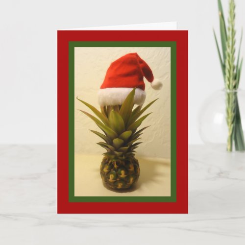 Hawaiian Pineapple Santa Hat Christmas Card