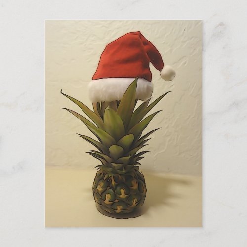 Hawaiian Pineapple Santa Hat Postcard