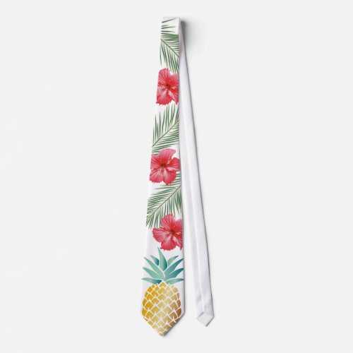 Hawaiian Pineapple Tropical Hibiscus Floral Tie