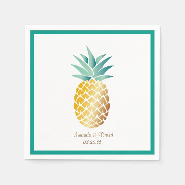 Hawaiian Pineapple Tropical Summer Wedding Napkins (Front)