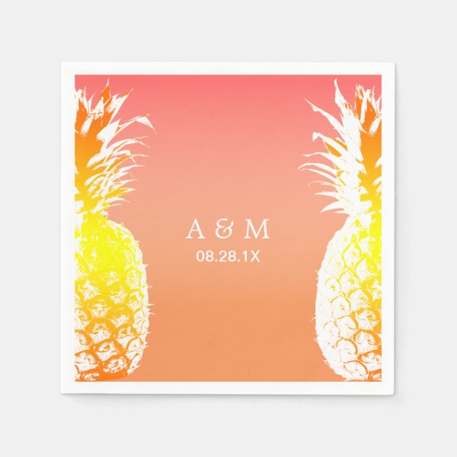 Hawaiian Pineapples Tropical Wedding Paper Napkins (Front)