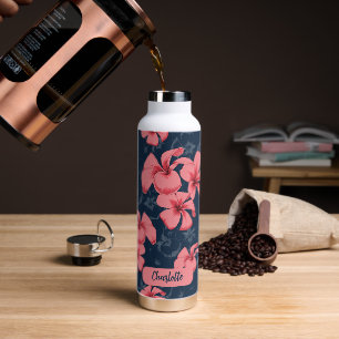 Hawaiian Pink Flowers Cute Floral Pattern Water Bottle