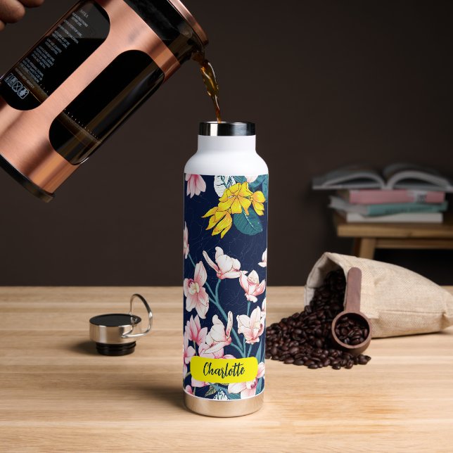 Hawaiian Pink Flowers Cute Floral Pattern  Water Bottle (Coffee)