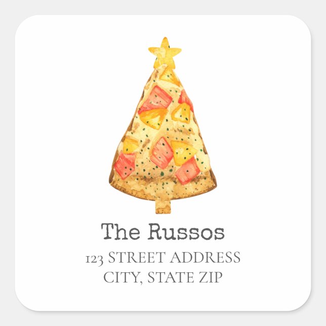 Hawaiian Pizza Slice Christmas Tree Address Square Sticker (Front)