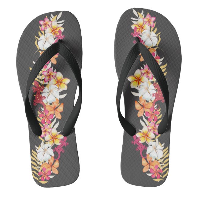 Hawaiian Plumeria and Gecko Flip Flop (Footbed)