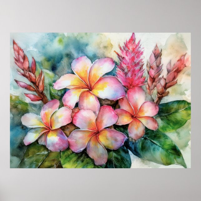 Hawaiian Plumeria and Pink Ginger Poster (Front)