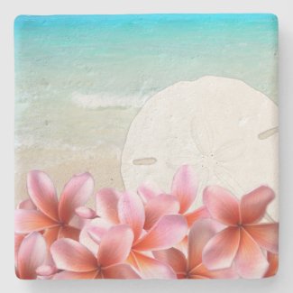 Hawaiian Plumeria and Sand Dollar Stone Coaster