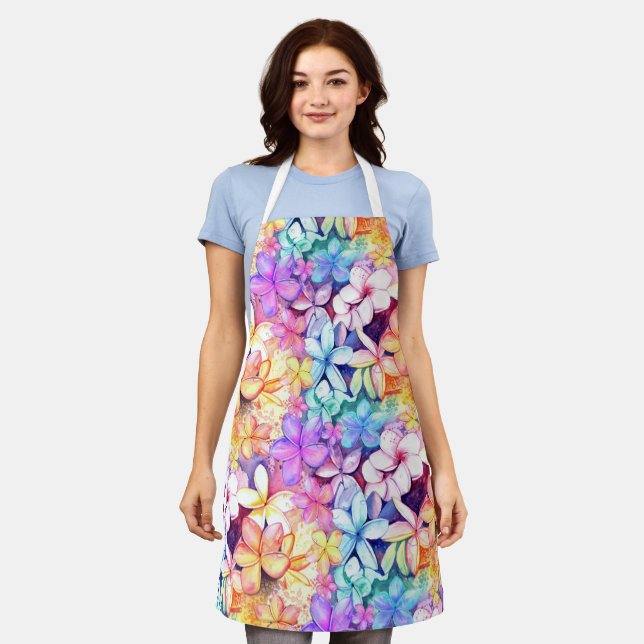 Hawaiian Plumeria Blossoms Kitchen Apron (Worn)