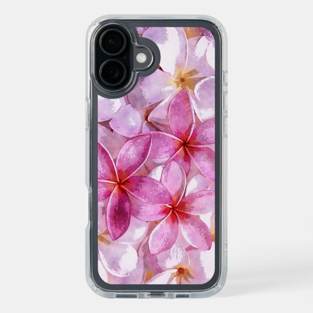 Hawaiian Plumeria Flower Watercolor Art Painting Speck iPhone Case (Front (Black))